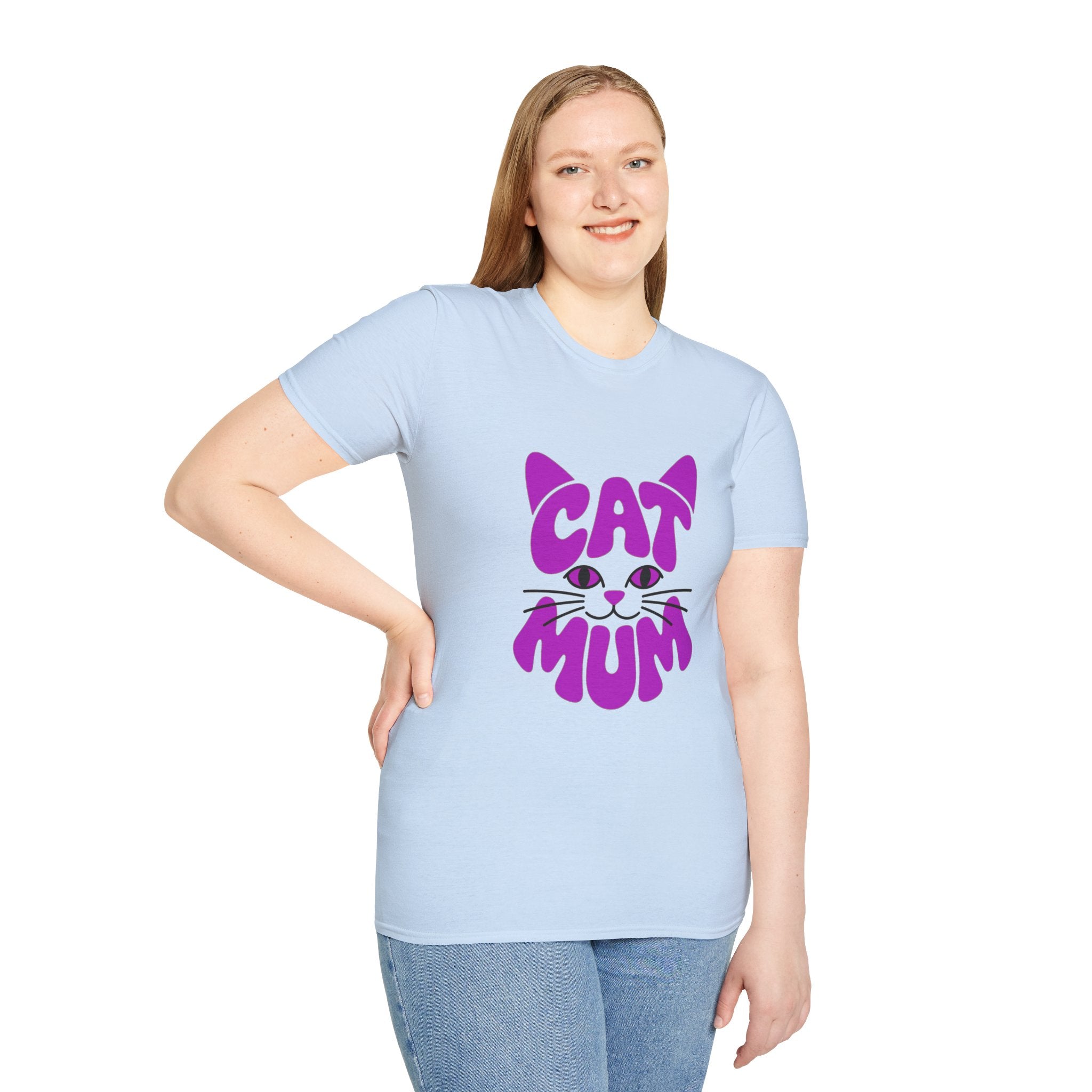 Cat Mum T-Shirt — Cute Purple Cat Face Tee for Cat Moms, Mother’s Day Gift