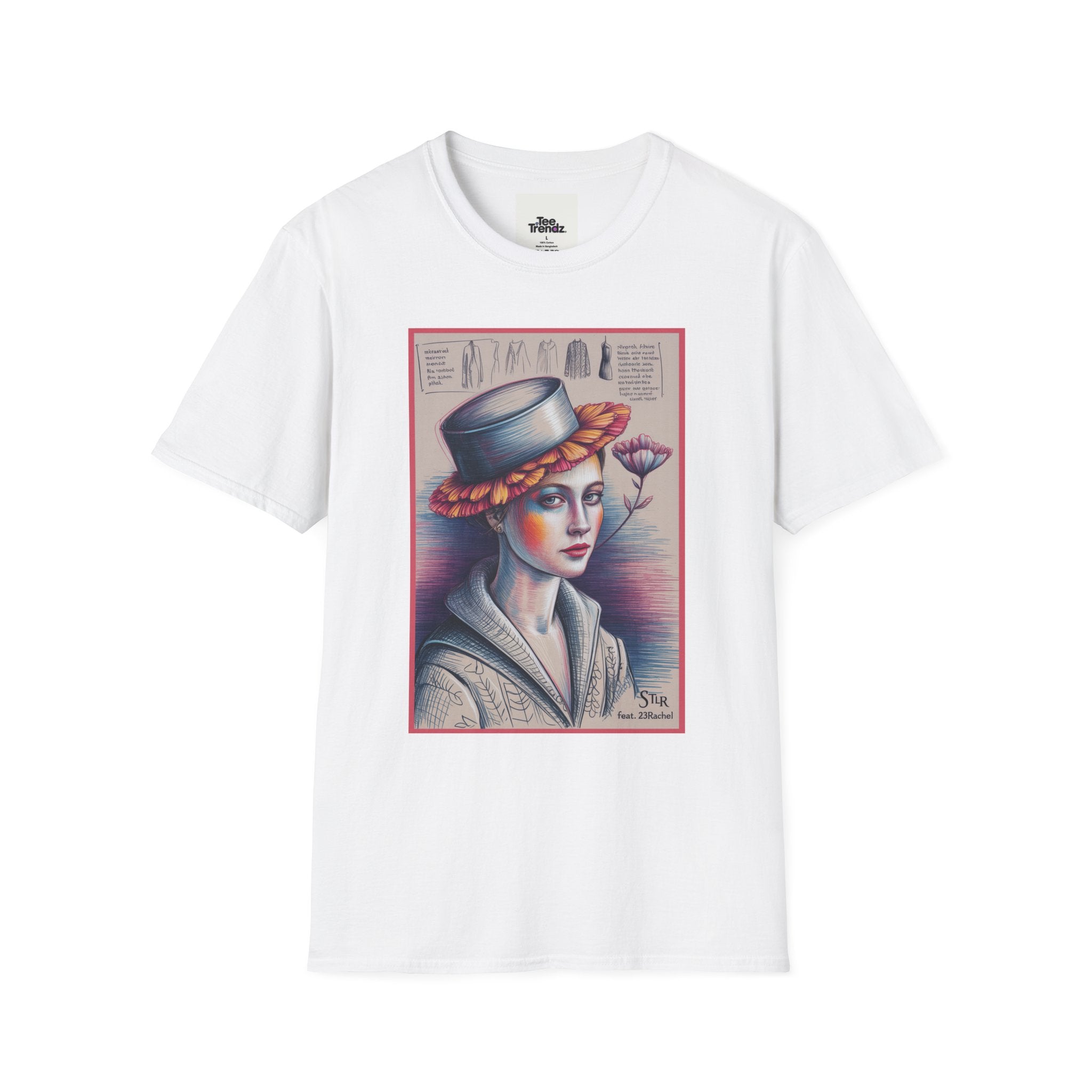 Vintage Portrait T-Shirt — Floral Hat Illustration