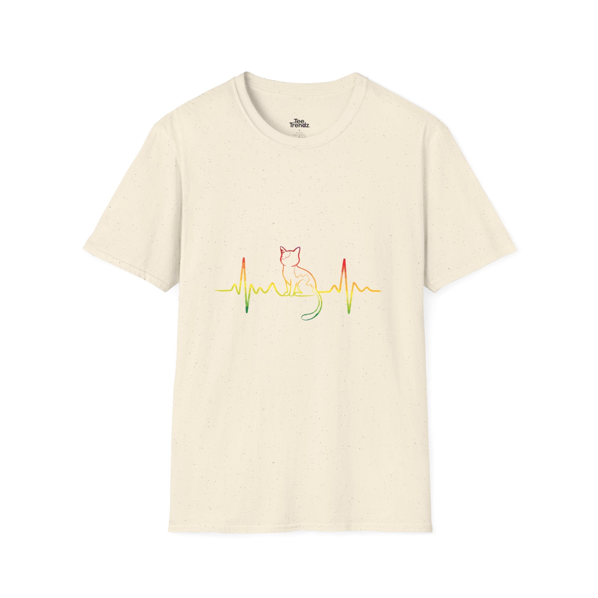 Cat Heartbeat T-Shirt — Rasta Outline Cat EKG Tee