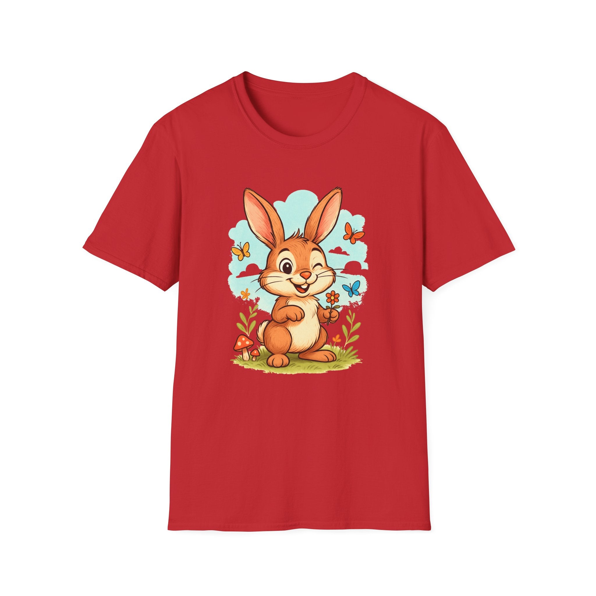 Cute Bunny Tee — Cartoon Rabbit with Butterflies Kids Easter Shirt