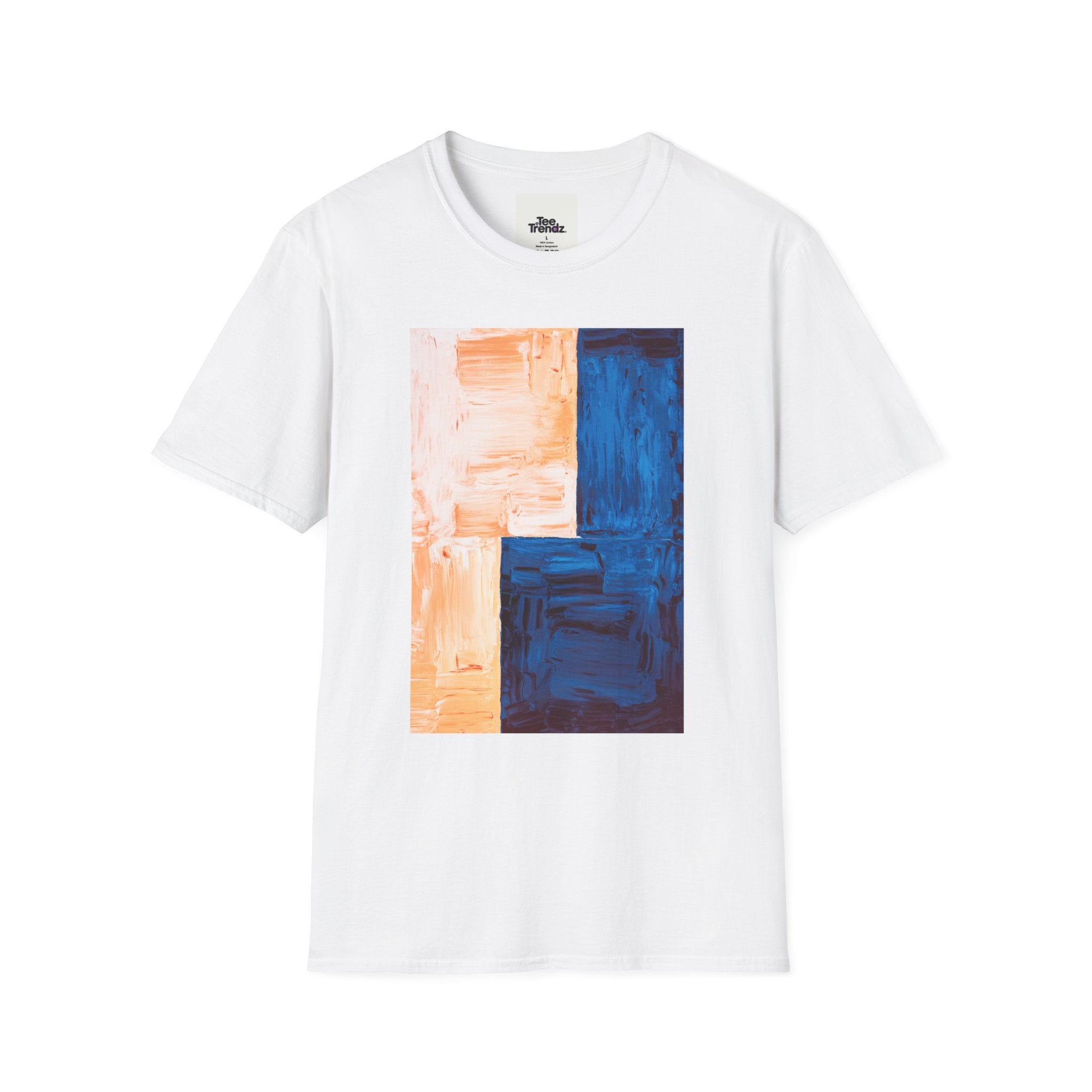 Abstract Color Block T-Shirt — Blue & Peach Modern Art Tee
