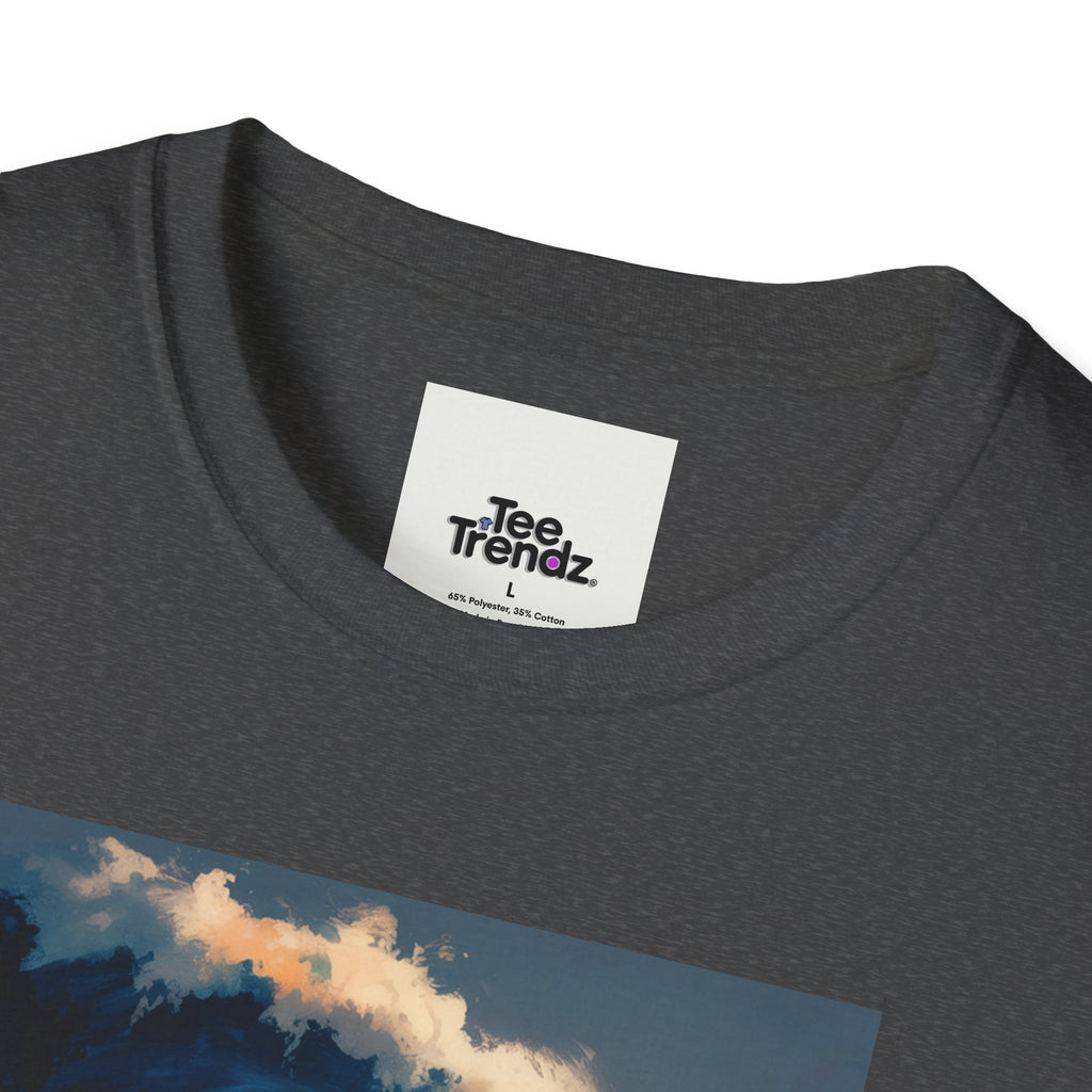 T-Shirt - Retro Beach Surf Scene with Giant Wave and Relaxing Skeleton (Vintage Coastal Vibe)