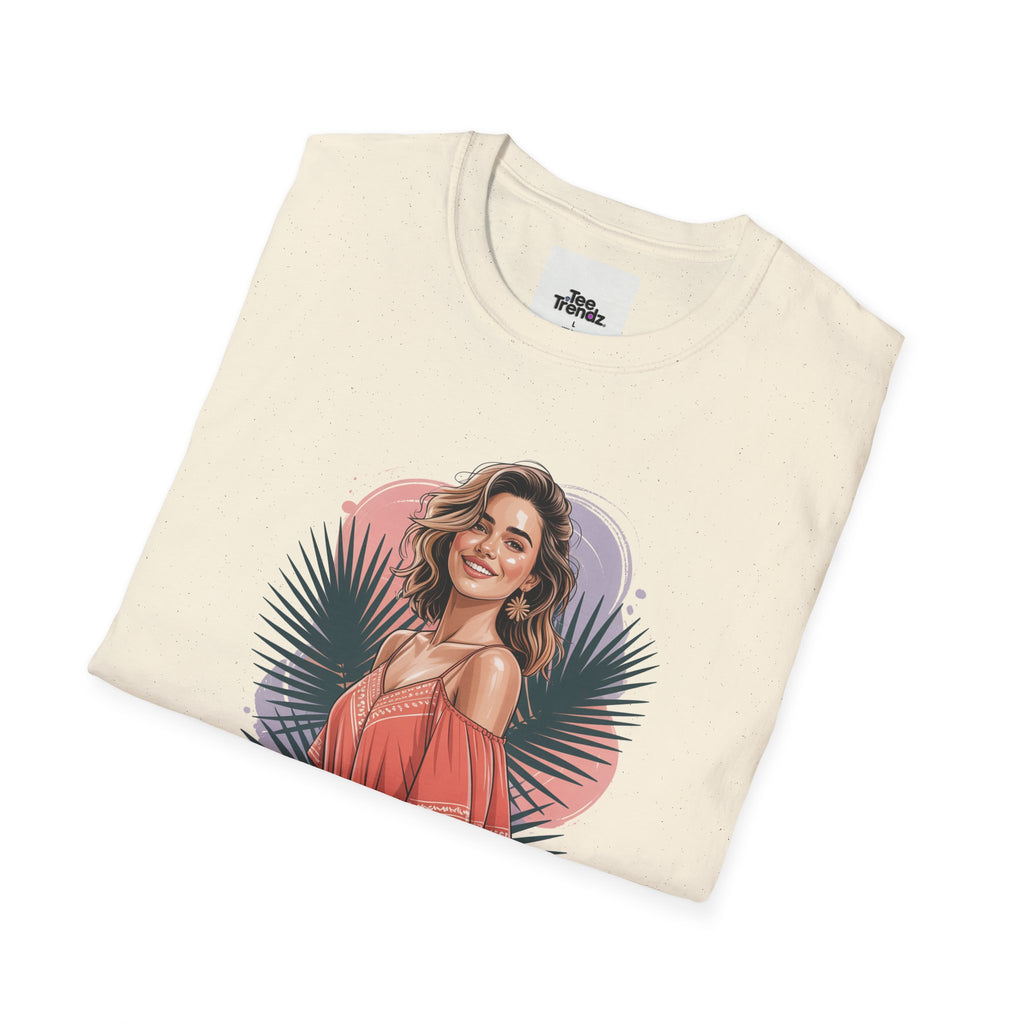 Personalized Portrait T‑Shirt — Custom Name "Cierra Ortega" Tropical Palm Graphic