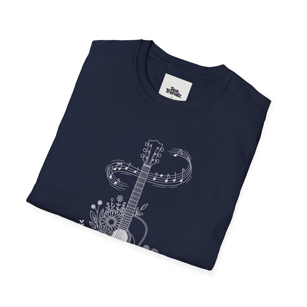 Acoustic Floral Guitar T-Shirt — 'A Heartwide Water I...' Music Tee for Songwriters & Folk Lovers