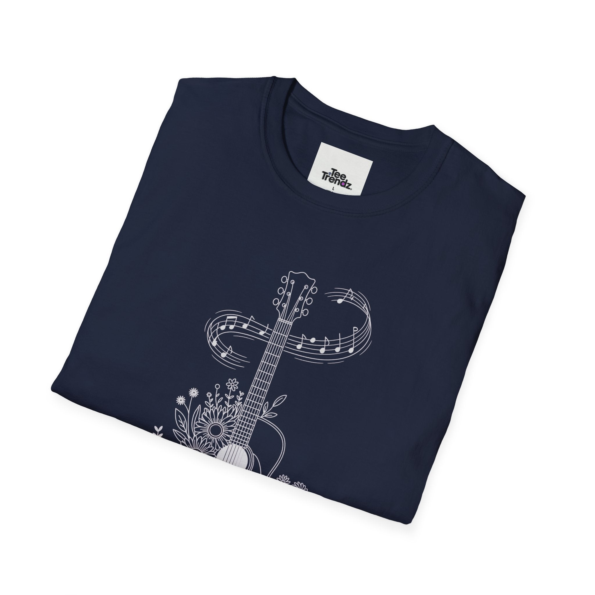 Acoustic Floral Guitar T-Shirt — 'A Heartwide Water I...' Music Tee for Songwriters & Folk Lovers