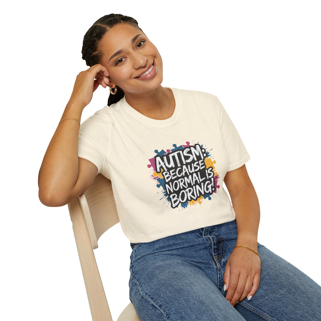 Autism Because Normal Is Boring T-Shirt — Colorful Puzzle Piece Awareness Tee