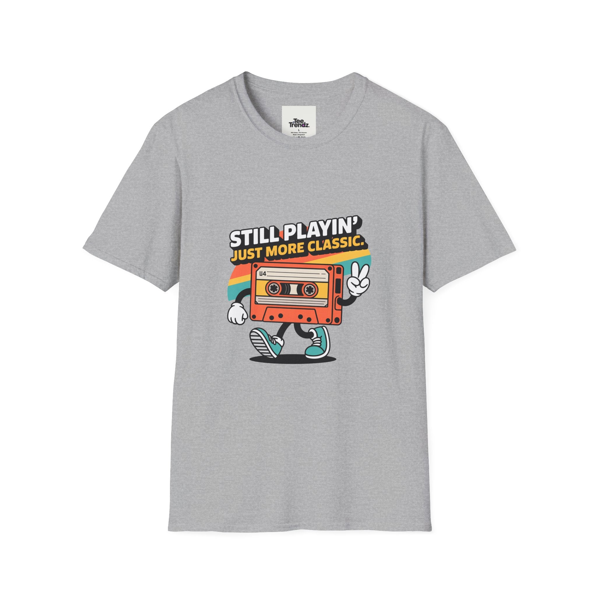 Retro Cassette Tee — "Still Playin' Just More Classic" Vintage Tape Shirt