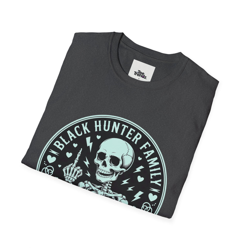 First Months Skeleton Family T-Shirt — "Black Hunter Family" Newborn Milestone Tee