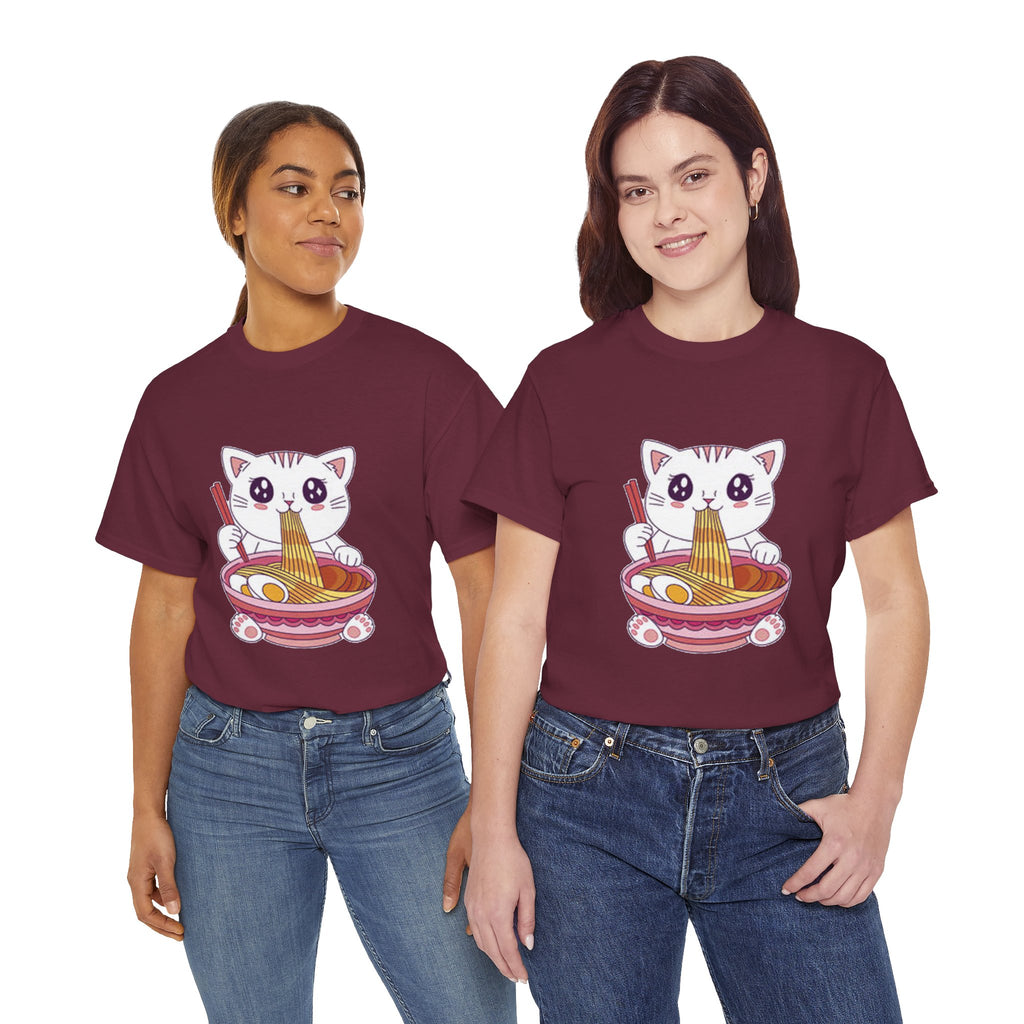 Cute Cat Ramen Tee – Kawaii Kitty Eating Noodles Graphic Shirt