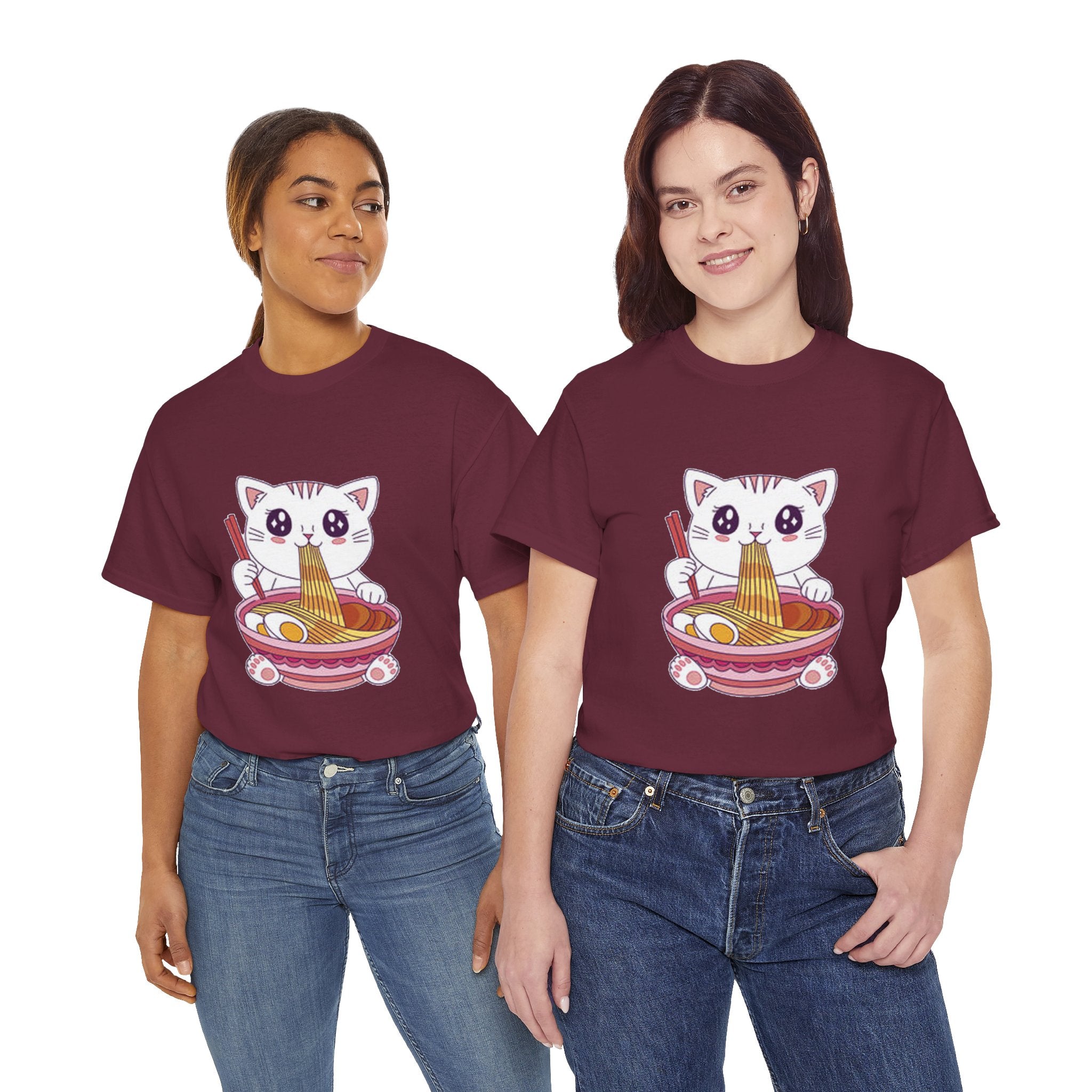Cute Cat Ramen Tee – Kawaii Kitty Eating Noodles Graphic Shirt